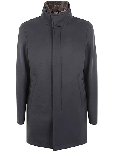 Herno Faux-fur Collar Twill Coat In Blue