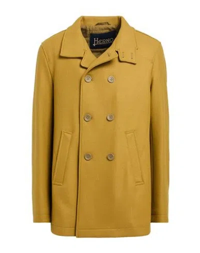 Herno Man Coat Mustard Size 46 Virgin Wool, Polyamide In Orange