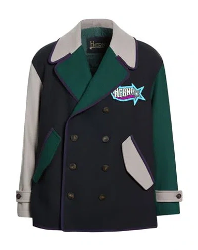 Herno Man Coat Navy Size 40 Virgin Wool, Polyamide, Cotton, Viscose In Multi
