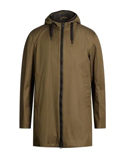 Herno Man Overcoat & Trench Coat Military Green Size 46 Cotton