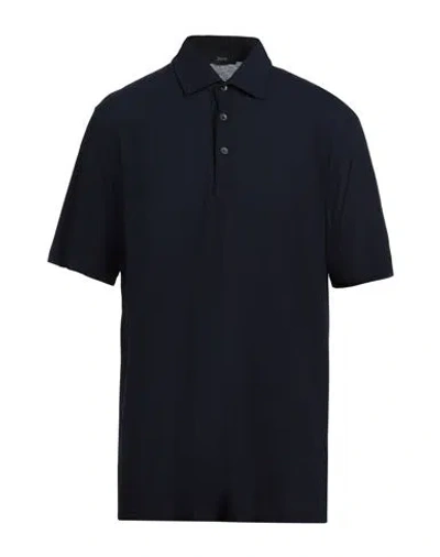 Herno Man Polo Shirt Midnight Blue Size 44 Cotton In Blue