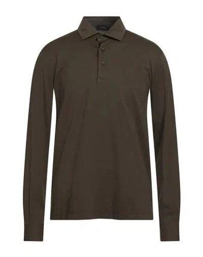 Herno Man Polo Shirt Military Green Size 40 Cotton, Elastane In Brown