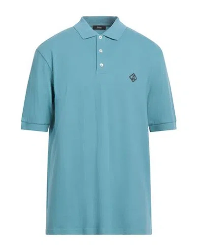 Herno Man Polo Shirt Turquoise Size 48 Cotton, Polyester In Blue