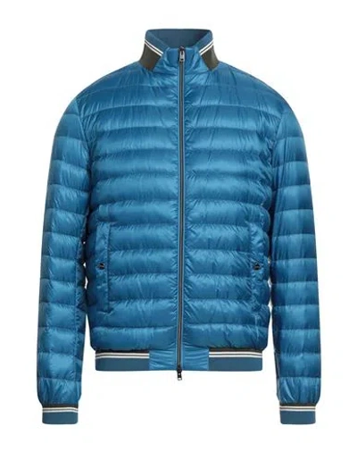 Herno Man Puffer Azure Size 38 Polyamide, Elastane In Blue