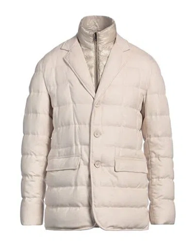 Herno Man Puffer Beige Size 40 Silk, Cashmere, Polyester In Sand