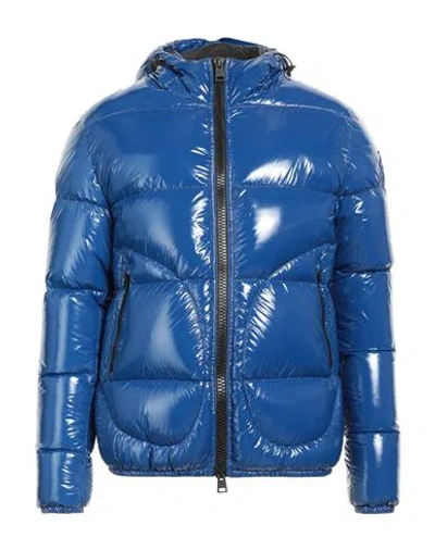 Herno Man Puffer Blue Size 40 Polyamide, Polyurethane In Animal Print