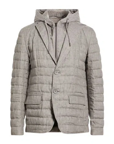 Herno Man Puffer Grey Size 48 Linen In Gray