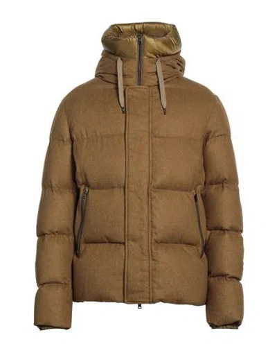 Herno Man Puffer Khaki Size 40 Silk, Cashmere In Sand