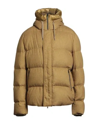Herno Man Puffer Khaki Size 50 Silk, Cashmere In Multi