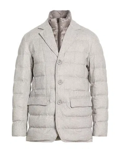 Herno Man Puffer Light Grey Size 40 Silk, Cashmere, Polyester In Gray