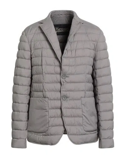 Herno Man Puffer Light Grey Size 46 Polyamide, Polyurethane In Animal Print