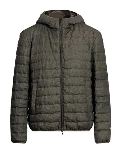 Herno Man Puffer Military Green Size 42 Linen, Polyester, Polyamide, Elastane In Green
