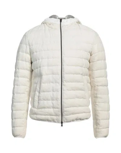 Herno Man Puffer Off White Size 40 Linen, Polyester, Polyamide, Elastane In Off White