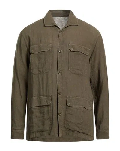 Herno Man Shirt Military Green Size 44 Linen In Brown
