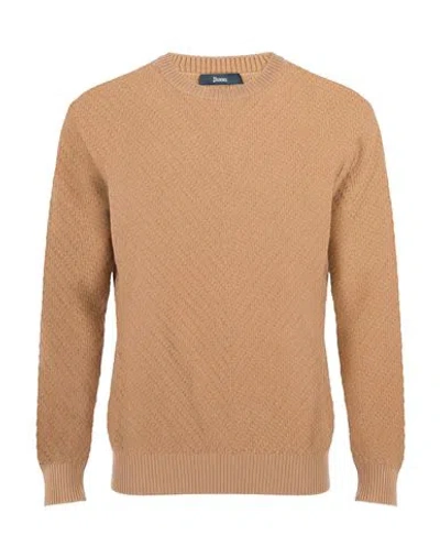Herno Man Sweater Camel Size 38 Wool In Brown