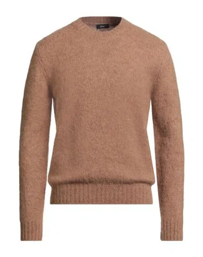 Herno Man Sweater Camel Size 46 Alpaca Wool, Polyamide, Wool In Brown