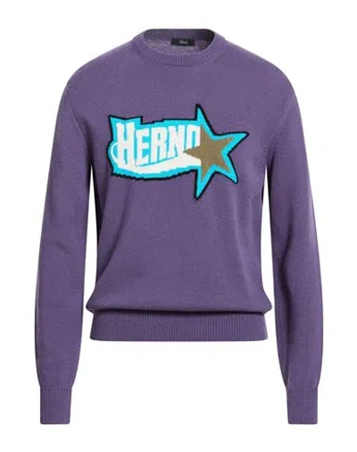 Herno Man Sweater Purple Size 40 Wool
