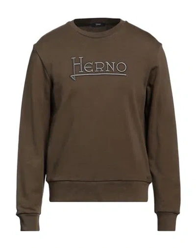 Herno Man Sweatshirt Khaki Size 42 Cotton In Green