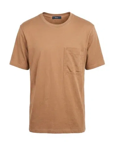 Herno Man T-shirt Camel Size 40 Cotton, Polyester In Brown