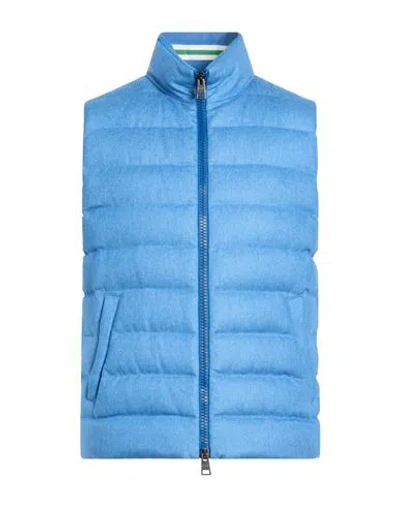 Herno Man Vest Azure Size 48 Silk, Cashmere In Blue
