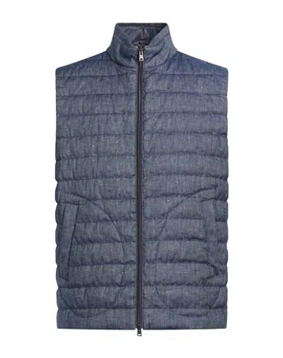 Herno Man Vest Blue Size 40 Linen, Cotton, Elastane