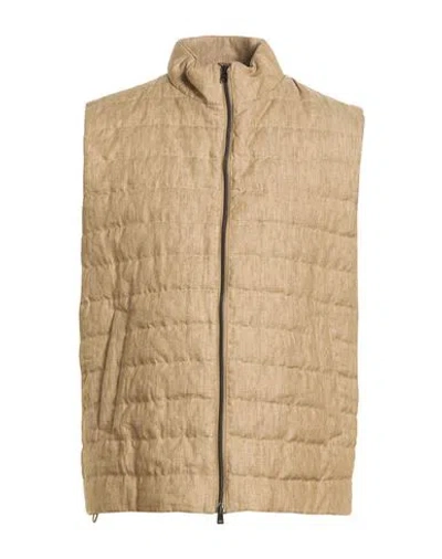 Herno Man Vest Sand Size 44 Linen In Brown