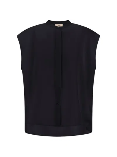 Herno Mandarin-collar Cady Blouse In Black