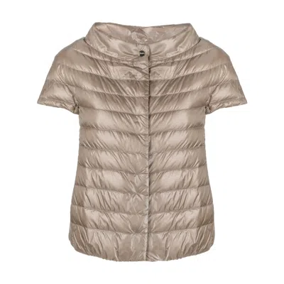 Herno Greta Iconico Cap Sleeve Quilted Down Jacket In Taupe