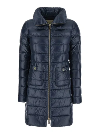 Herno Maria Blue Down Jacket With Front Zip Closure And Two Front Patch Pockets In Tech Fabric Woman