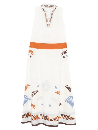 Herno Marine-print Midi Dress With High Neckline And Drawstring Detail In Black