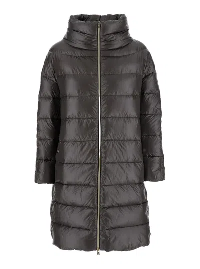 HERNO 'MATILDE' GREY DOWN JACKET WITH MOCK NECK AND TWO FRONT WELT POCKETS WITH BUTTON IN TECH FABRIC WOMA