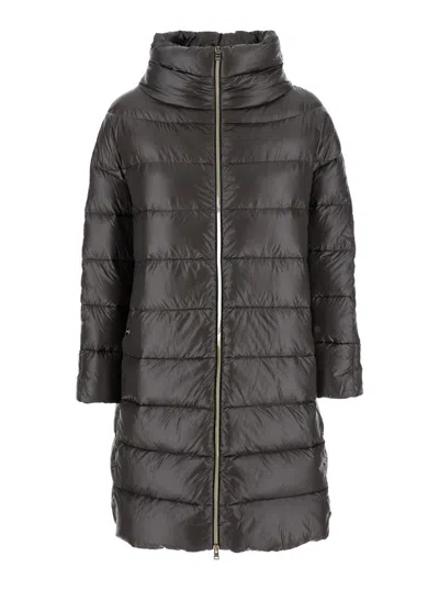 HERNO 'MATILDE' GREY DOWN JACKET WITH MOCK NECK AND TWO FRONT WELT POCKETS WITH BUTTON
