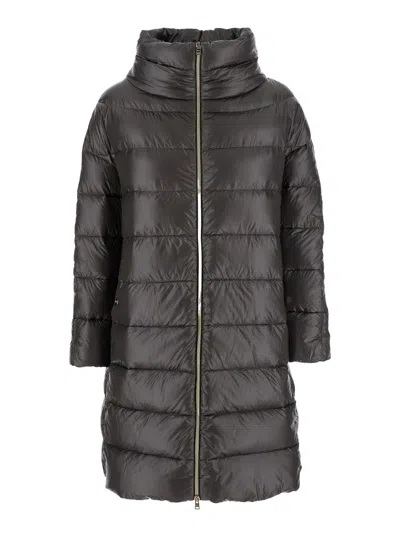 HERNO HERNO WOMEN 'MATILDE' GREY DOWN JACKET WITH MOCK NECK AND TWO FRONT WELT POCKETS WITH BUTTON IN TECH