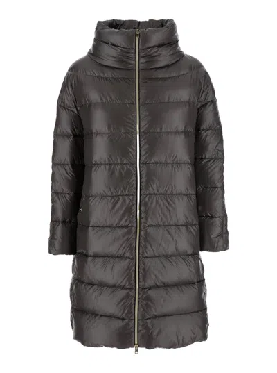 Herno Matilde Grey Down Jacket With Mock Neck And Two Front Welt Pockets With Button In Tech Fabric Woman In Black