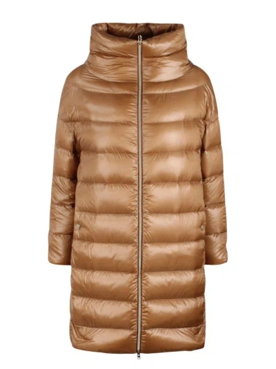 Herno Lightweight Camel Down Jacket With Double-slider Closure In Nude