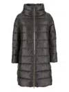 Herno Matilde Grey Down Jacket With Mock Neck And Two Front Welt Pockets With Button In Tech Fabric Woman In Black