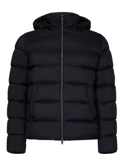 Herno Quilted Hooded Down Jacket With Side Pockets In Black