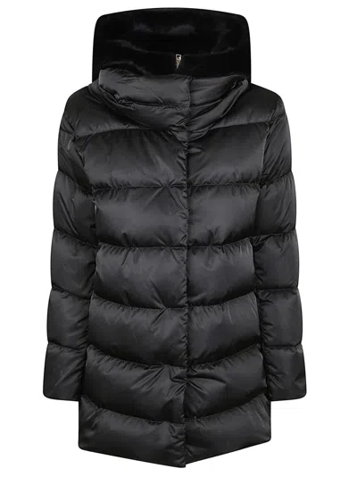Herno Matte Finish Quilted Down Coat With High Collar In Black