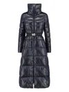 Herno Maxi Puffer Jacket With Belt And High Collar In Blue