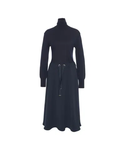 HERNO MAXI DRESS WITH HIGH COLLAR AND ADJUSTABLE WAIST