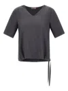 Herno Mc Top Anthracite V-neck Tied Waist In Gray