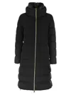 Herno Matilde Hooded Long Length Shiny Finish Quilted Jacket In Black