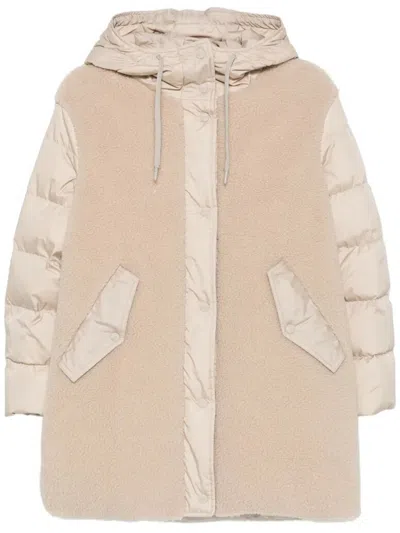 Herno Hooded Panel Design Long Padded Coat In Neutral
