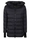 Herno Medium-length Down Jacket With Removable Hood And Wool Sleeves In Black