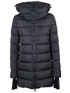 Herno Medium-length Down Jacket With Removable Hood And Wool Sleeves In Black