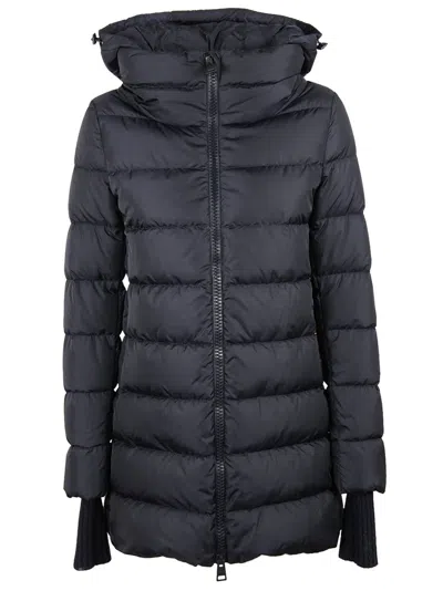 Herno Medium-length Down Jacket With Removable Hood And Wool Sleeves In Black
