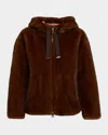 Herno Melange Alternative Fur Jacket With Hood In Burgundy