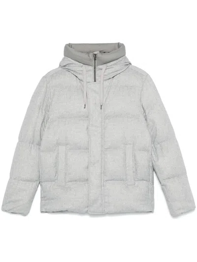 Herno Mélange-effect Puffer Coat In White