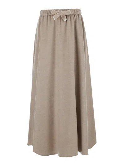 Herno Melange Tech Fabric Skirt In Beige