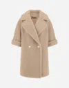 Herno Double-breasted Coat In Melange Teddy In Neutral